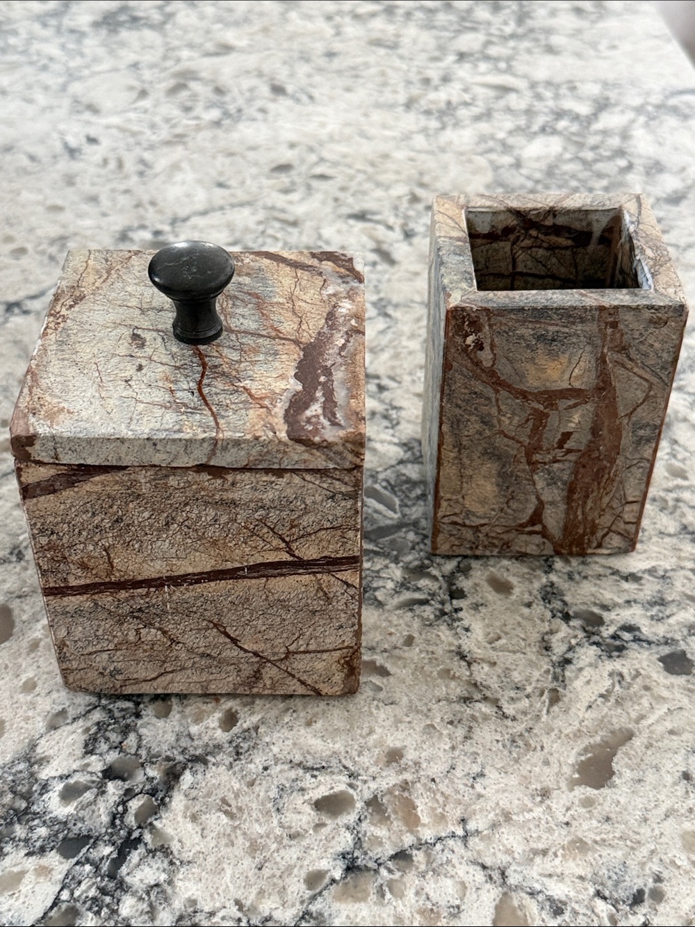 Marble Decorative Canister Set in Brown and Cream Finish